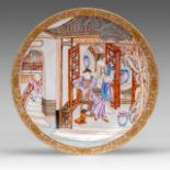 A rare and fine Chinese famille rose 'Figures on a terrace' small dish, Yongzheng period, dia 15,3 c