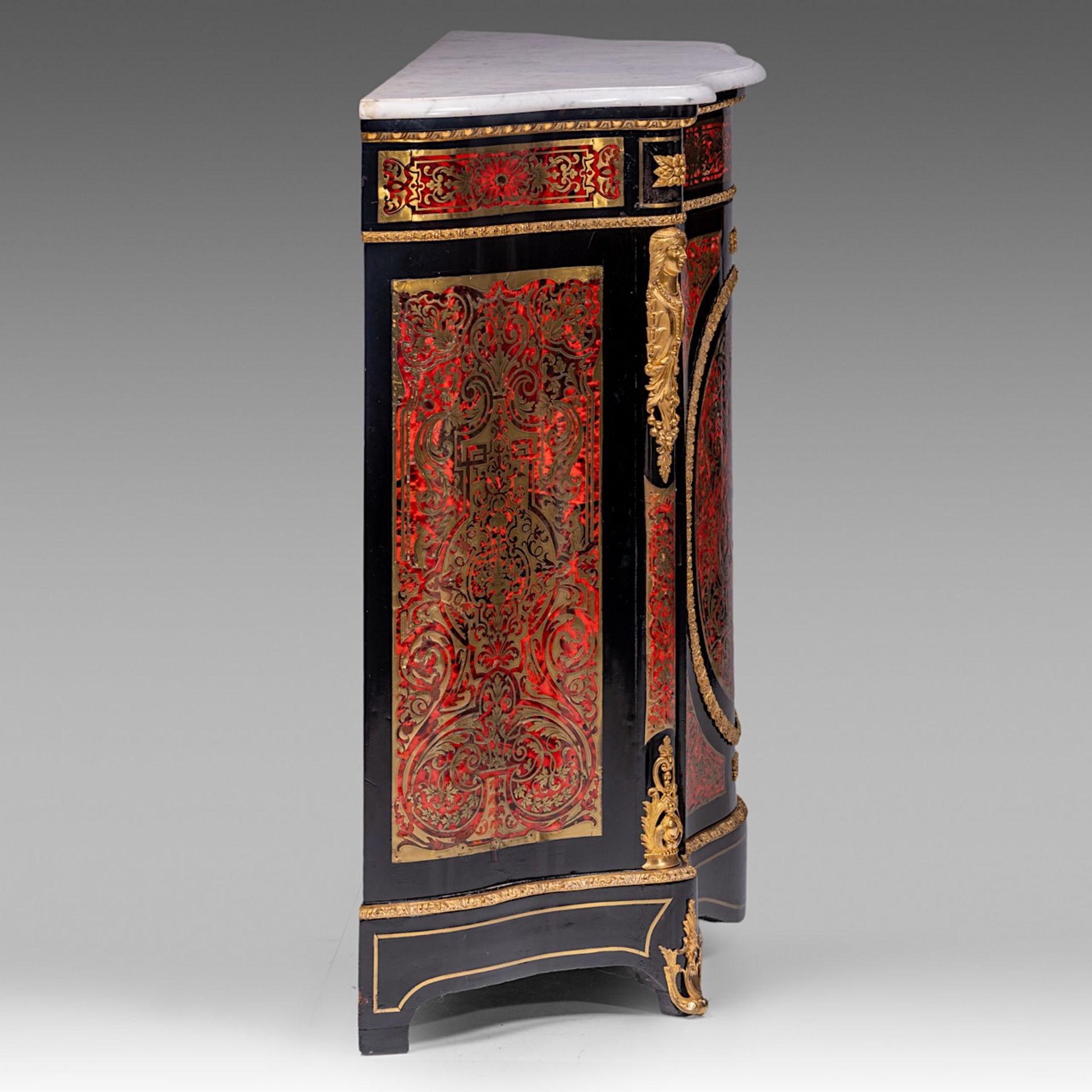 A Napoleon III Boulle work cabinet, with gilt bronze mounts and Carrara marble, H 106 - W 119 - D 43 - Bild 6 aus 12