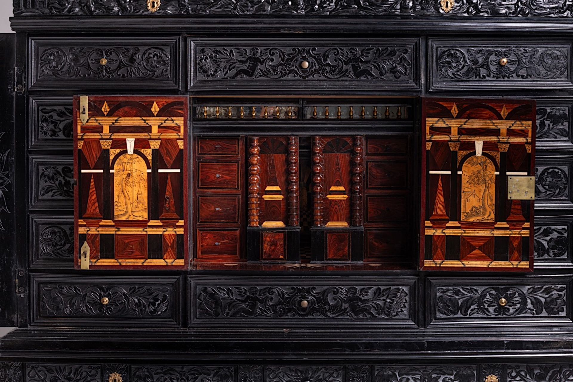 PREMIUM LOT - An exceptional 17thC French ebony and ebonised cabinet-on-stand, H 181,5 - W 163 - D 5 - Bild 8 aus 14