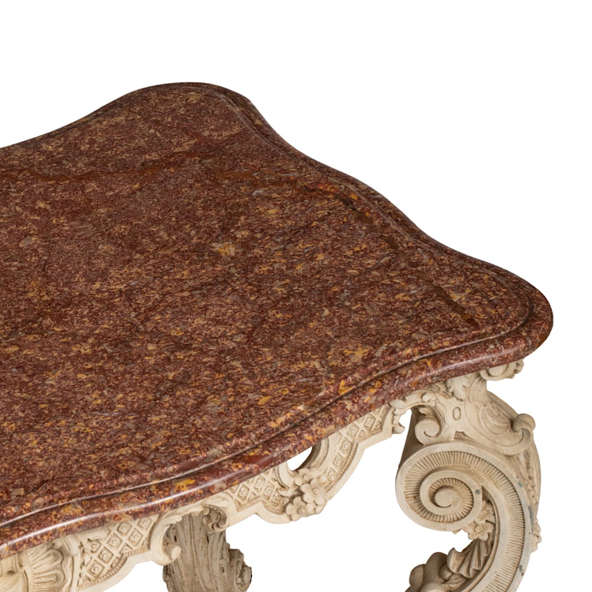 An imposing Louis XIV-style 'console de milieu' with a brocatelle marble, 19thC, H 81,5 - W 147 - D - Image 7 of 11