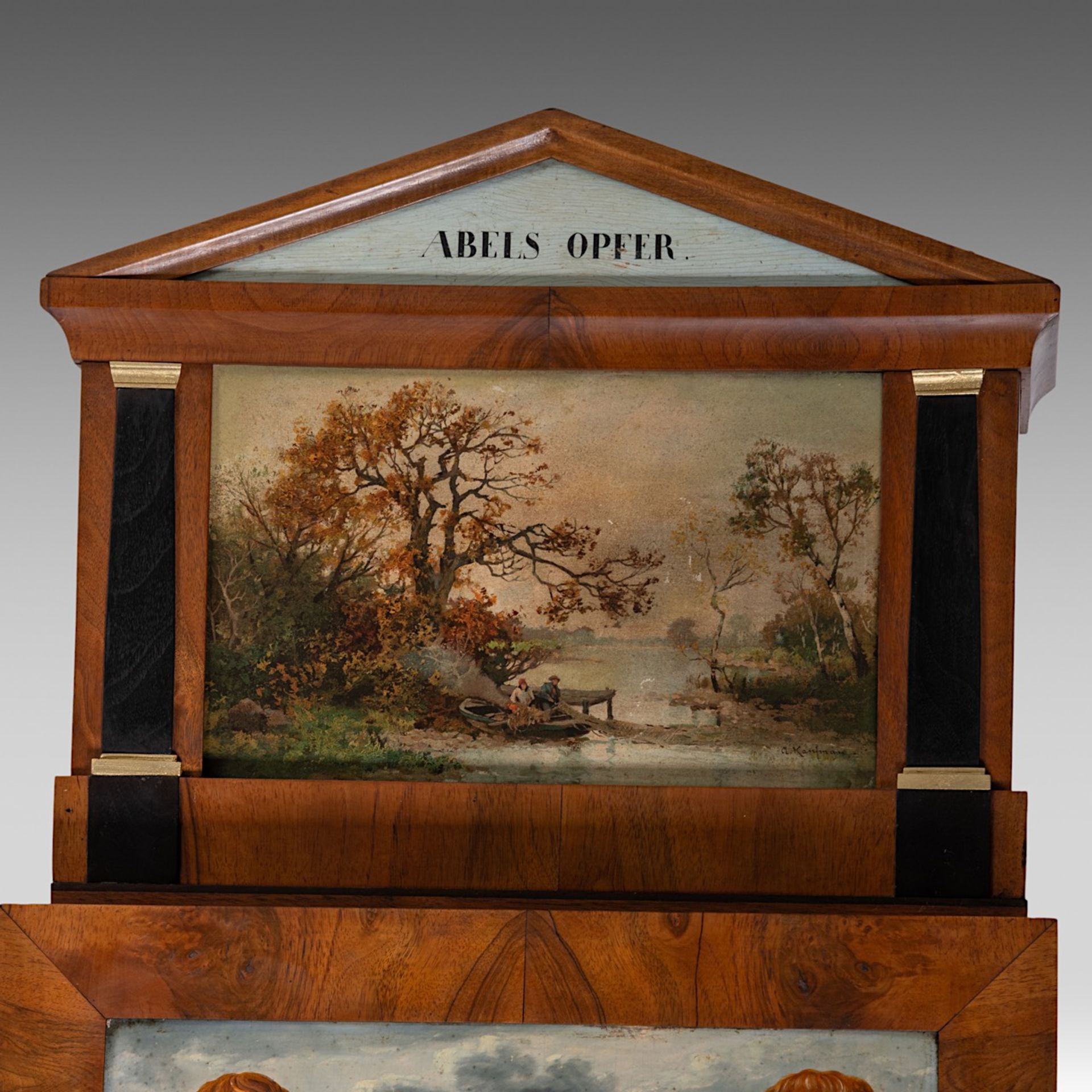 An exceptional Black Forest Biedermeier 'Abels Opfer' musical clock with automation, 19thC, H 81 - W - Bild 4 aus 17