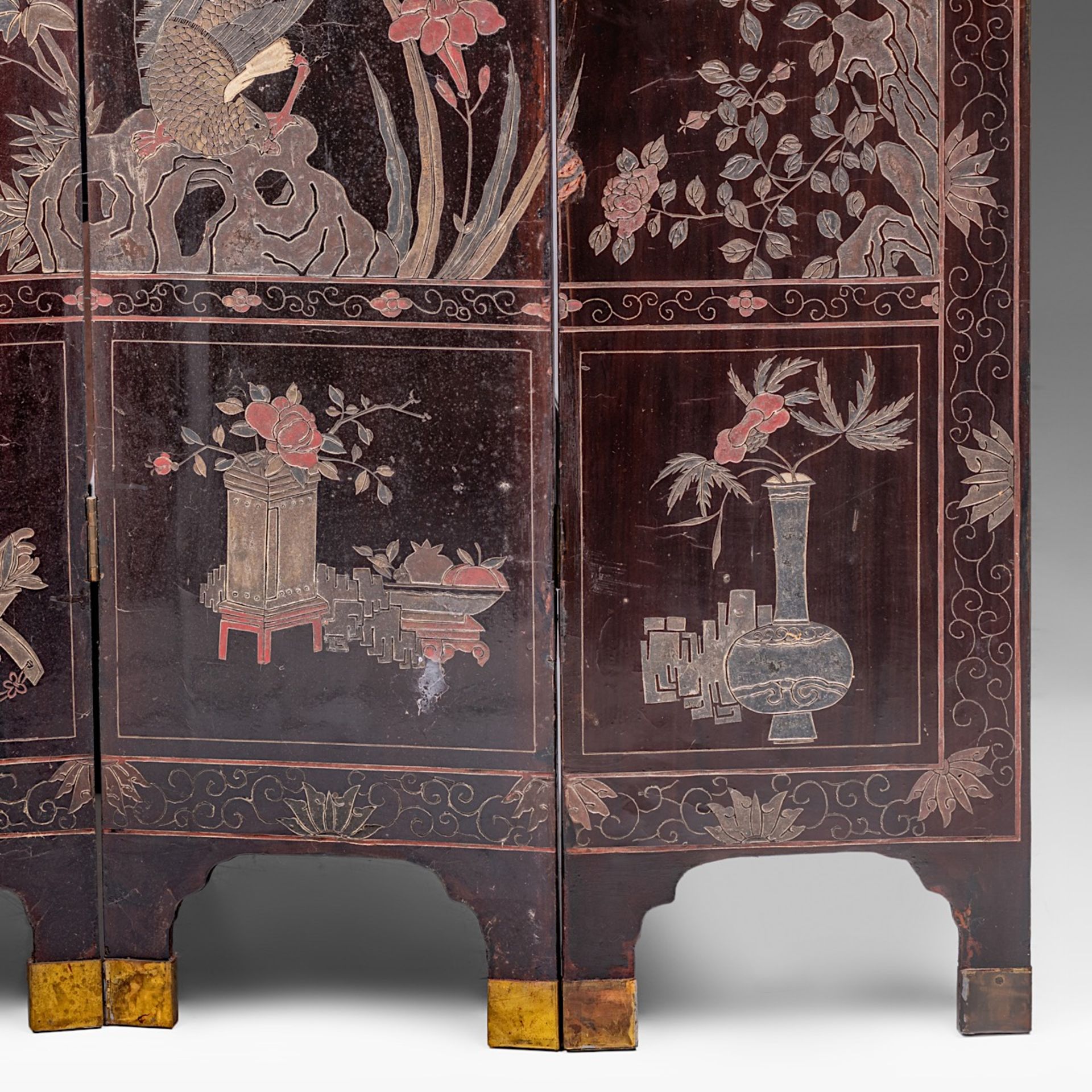 A Chinese coromandel lacquered four-panel chamber screen, late 18thC/19thC, H 162 - W 35,5 (each pan - Image 4 of 10