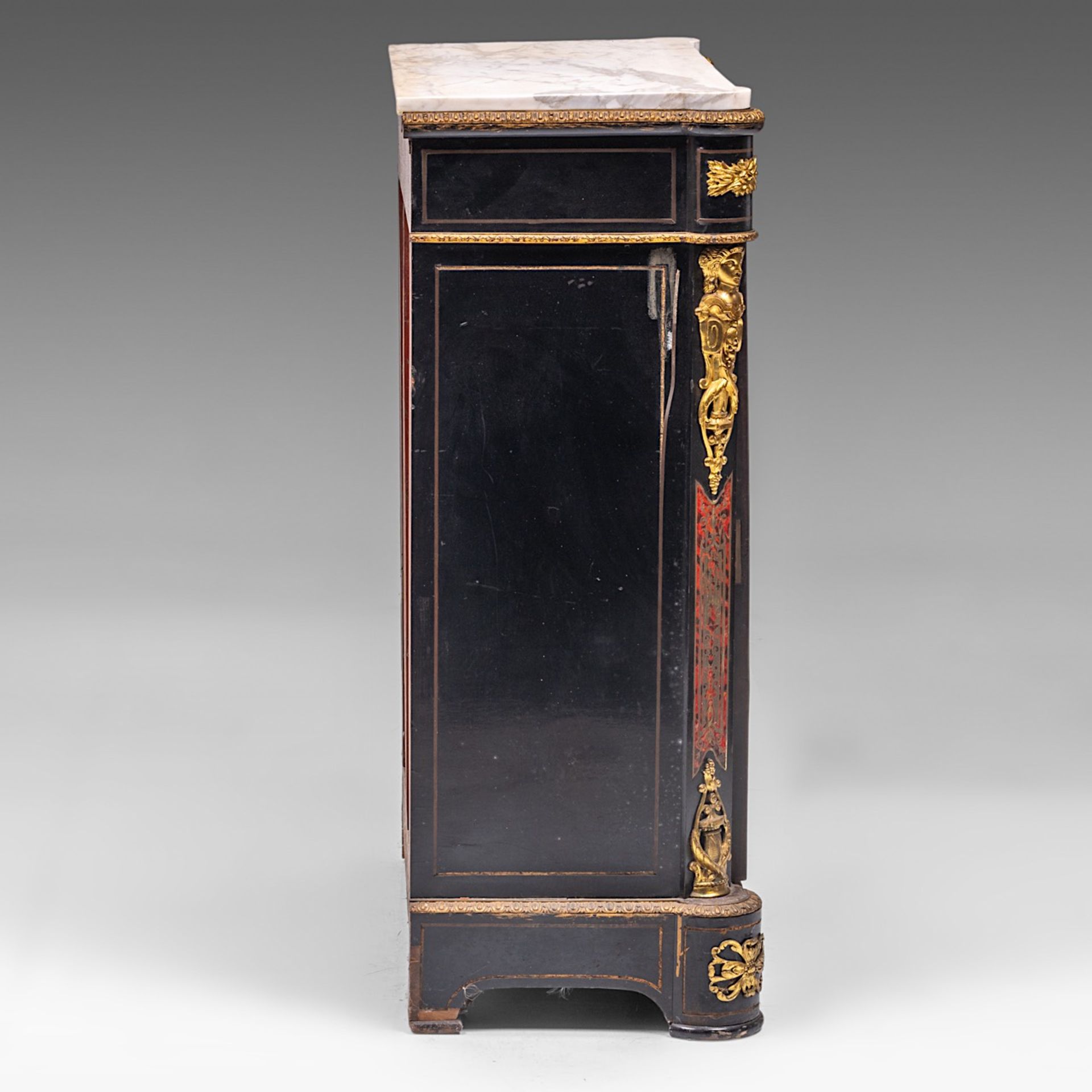 A Napoleon III 'meuble d'appui' with Boulle work, gilt bronze mounts and Carrara marble top, late 19 - Image 5 of 16
