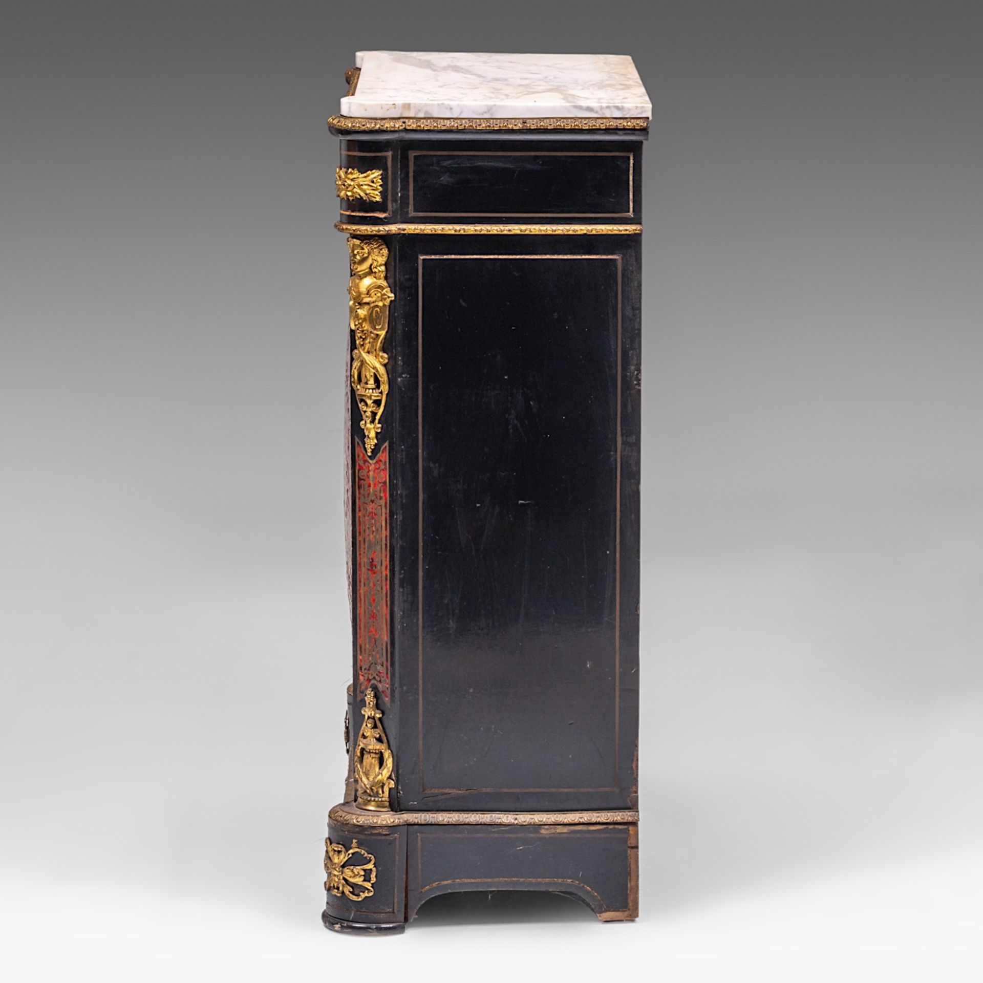 A Napoleon III 'meuble d'appui' with Boulle work, gilt bronze mounts and Carrara marble top, late 19 - Image 3 of 16