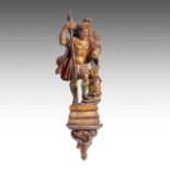 A polychrome wooden sulpture of Saint Florian, 17thC, H 63 cm