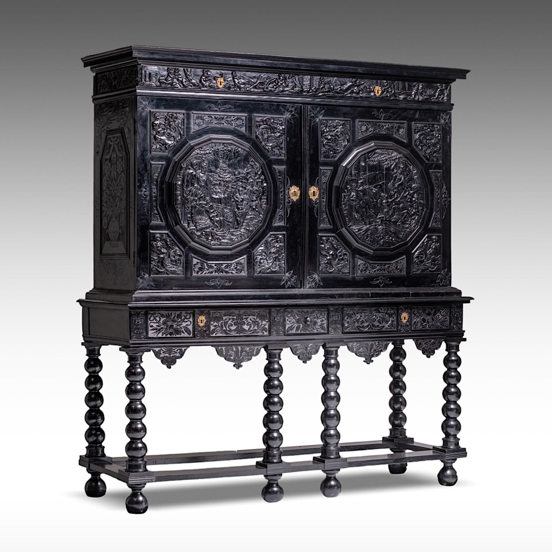 PREMIUM LOT - An exceptional 17thC French ebony and ebonised cabinet-on-stand, H 181,5 - W 163 - D 5 - Bild 4 aus 14