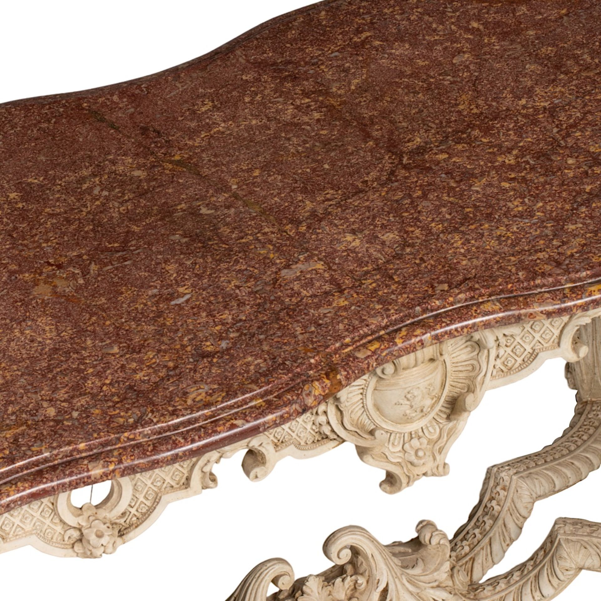 An imposing Louis XIV-style 'console de milieu' with a brocatelle marble, 19thC, H 81,5 - W 147 - D - Image 8 of 11