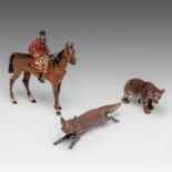 A collection of three Vienna cold-painted figures of a fox, a bear and a jockey, H 3,5 - 10,5 - W 8