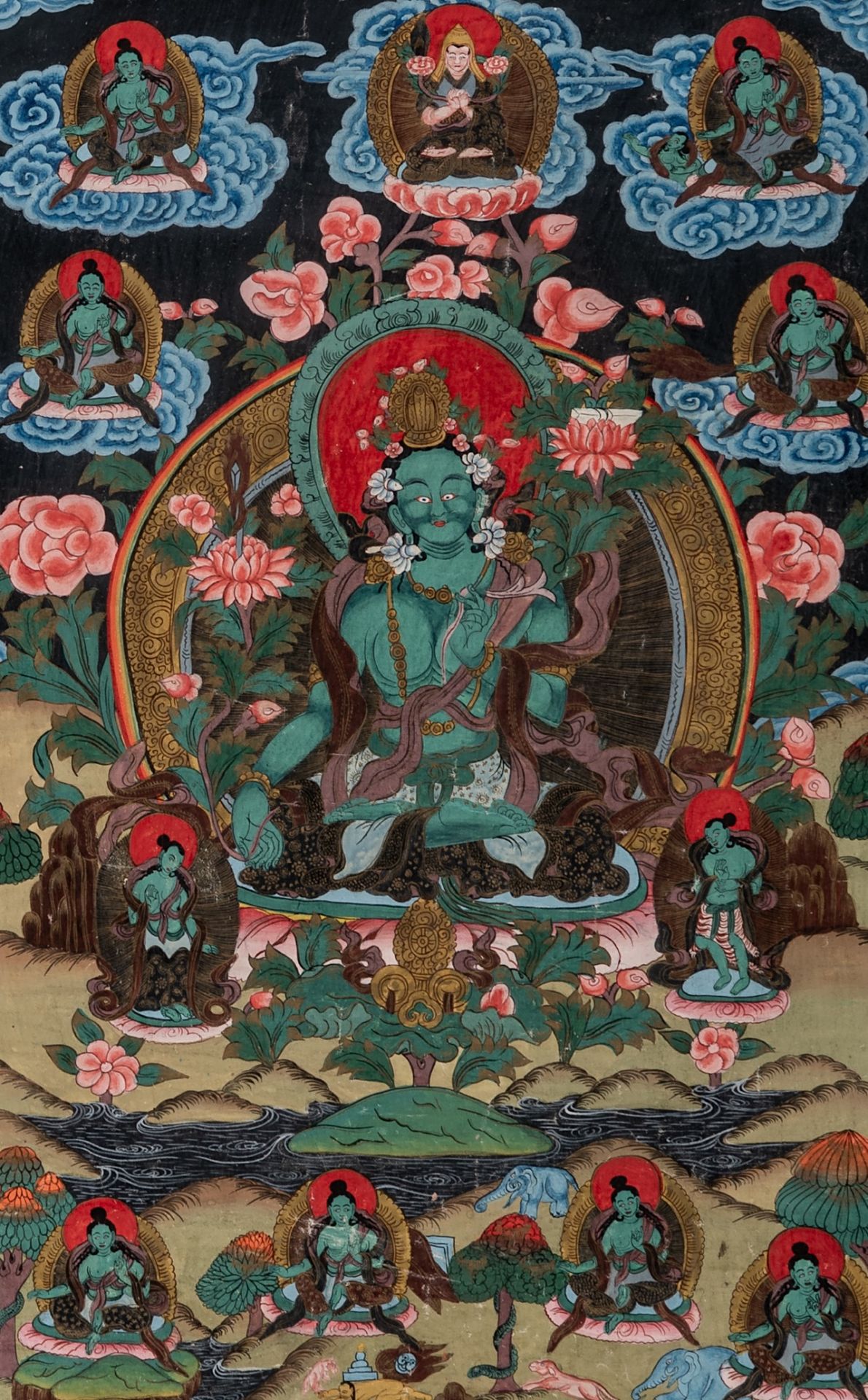 Two Nepalese thangkas, including one depicting Green Tara, late 19thC/20thC, largest x cm - Image 5 of 5