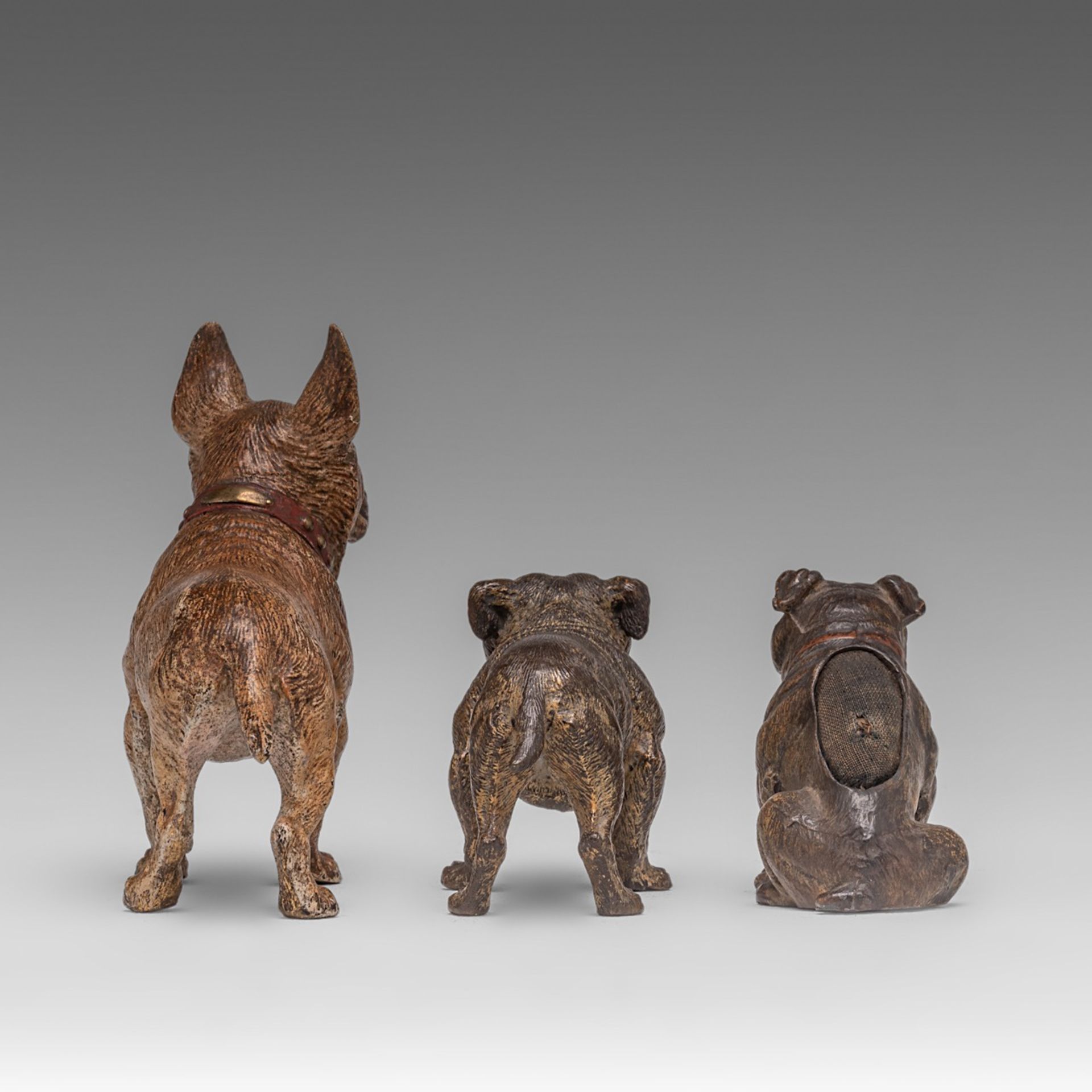 Three Vienna cold-painted bronze bulldog figures, ca. 1900, H 6 - 11,5 cm - Image 5 of 5