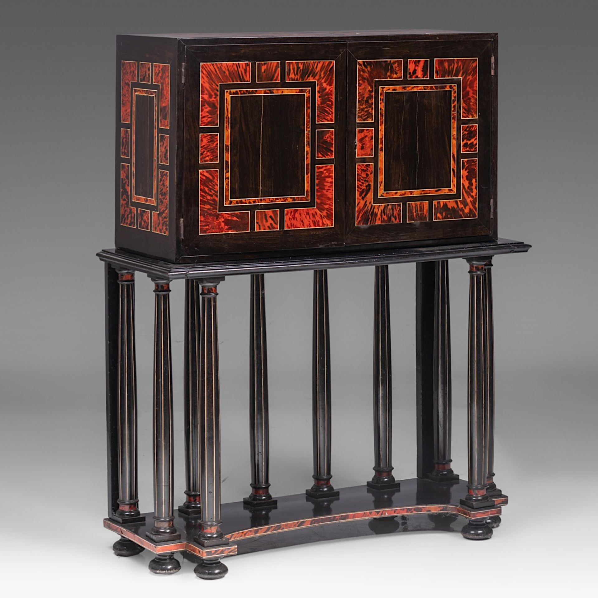 A 17thC Flemish Antwerp ebony, ivory and tortoiseshell cabinet-on-stand, H 137 cm (total) (+) - Image 3 of 9