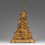 A gilt lacquered bronze Thai Buddha, 19thC, H 21 cm