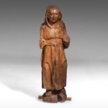 Oak sculpture of a monk, 16thC, with traces of polychrome paint, H 97 cm