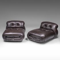 Two Soriana chaise-longues in brown leather and chrome by Afra & Tobia Scarpa for Cassina