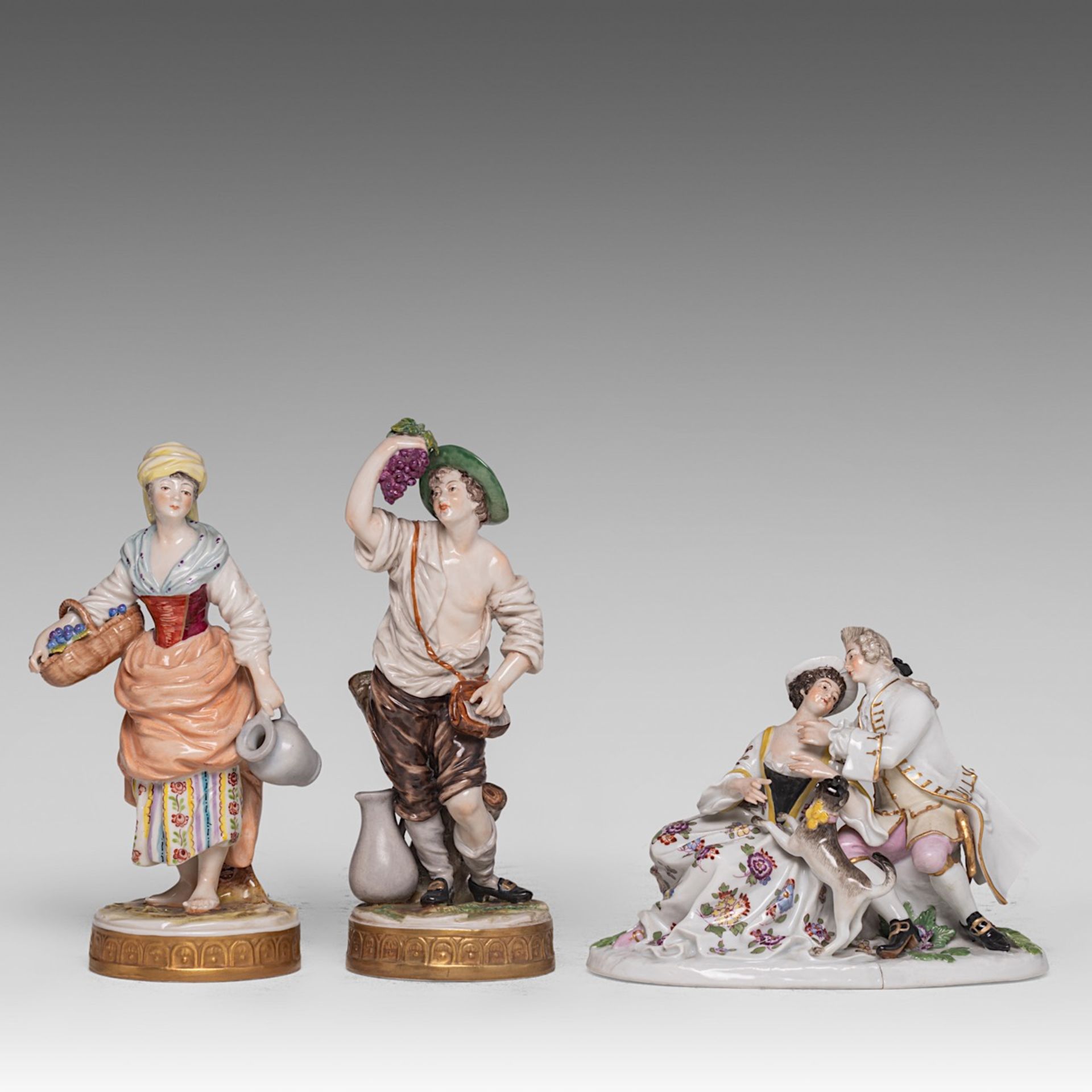 A collection of polychrome decorated Saxon porcelain figurines and a candelabra, H 51,5 cm (tallest) - Bild 6 aus 13