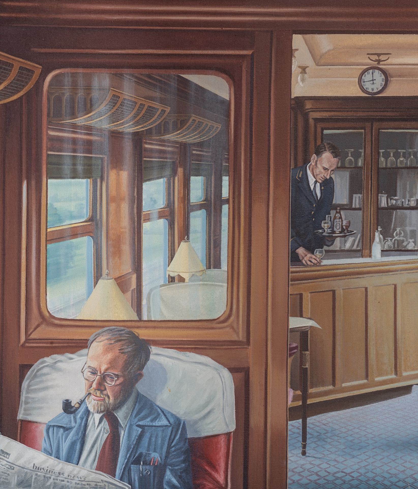 Giles Winter (1947), triptych of the interior of a train compartment, 1980, oil on canvas, 136 x 122 - Image 9 of 10