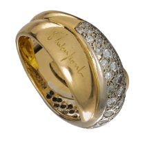 An 18ct yellow gold ring, set with 47 brilliant-cut diamonds, signed by the designer, weight: 14,71