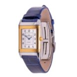 A Jaeger-LeCoultre Reverso ladies watch in 18ct yellow gold and stainless steel, with leather strap,
