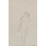 Paul Delvaux (1897-1994), female nude, ink drawing on paper 25 x 16 cm. (9.8 x 6.3 in.), Frame: 55.5