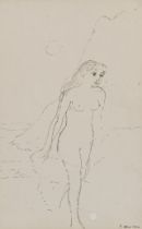 Paul Delvaux (1897-1994), female nude, ink drawing on paper 25 x 16 cm. (9.8 x 6.3 in.), Frame: 55.5