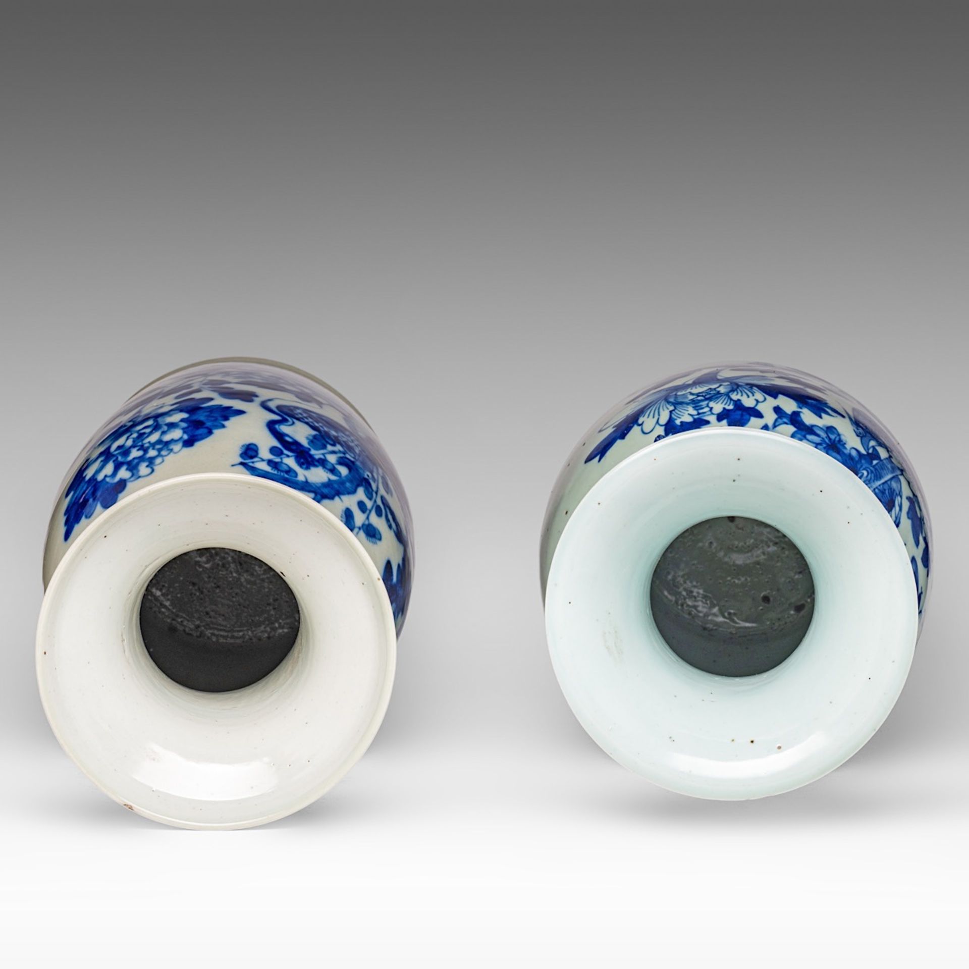 Four Chinese blue and white on celadon ground 'Flowers and birds' vases, late 19thC, H 57 - 58 cm - Image 10 of 13