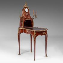A Rococo style Napoleon III secretary desk, with gilt bronze mounts and integrated clock, H 143 - W
