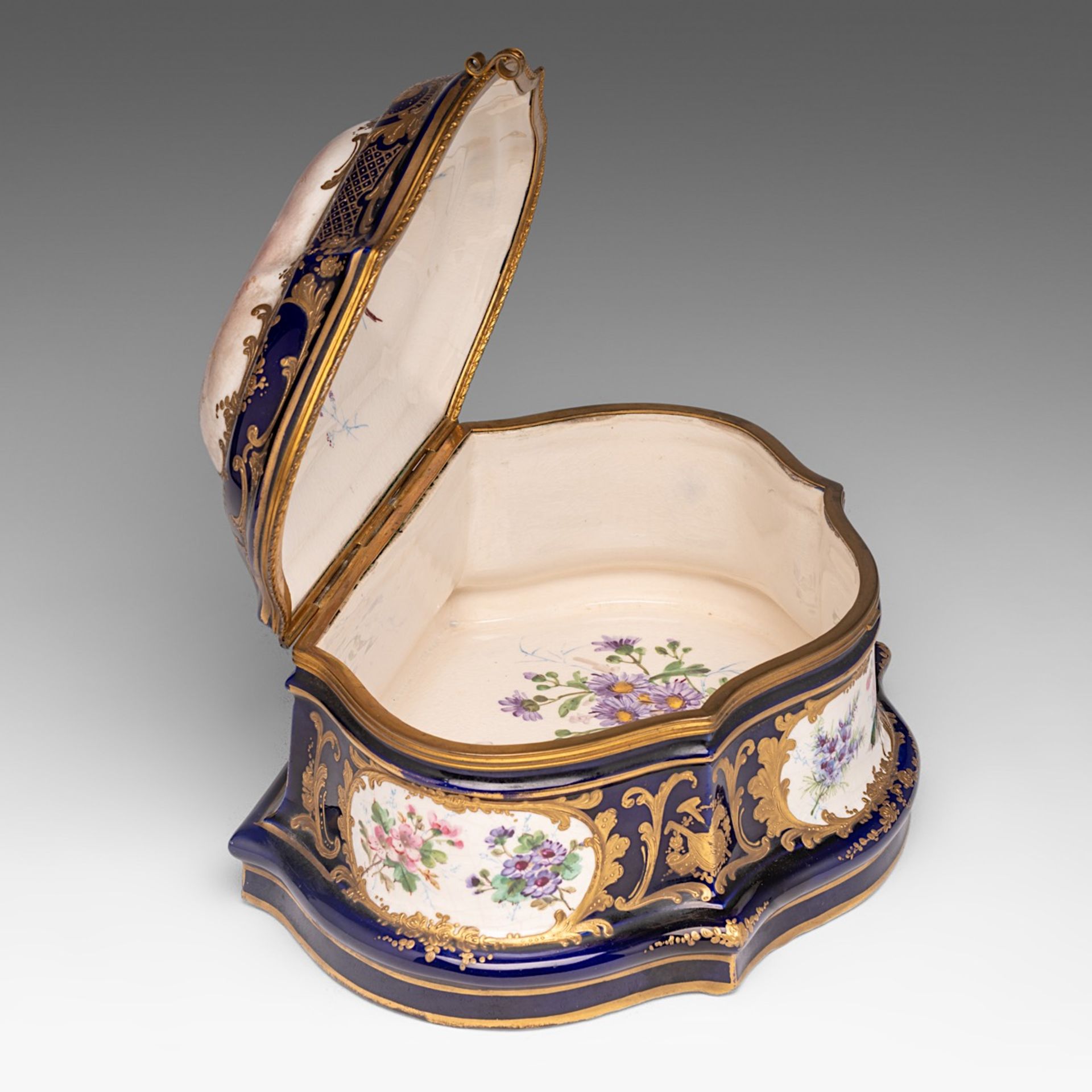 A fine bleu royale ground Sevres box with gilt decoration and hand-painted roundels, signed A. Collo - Image 9 of 12