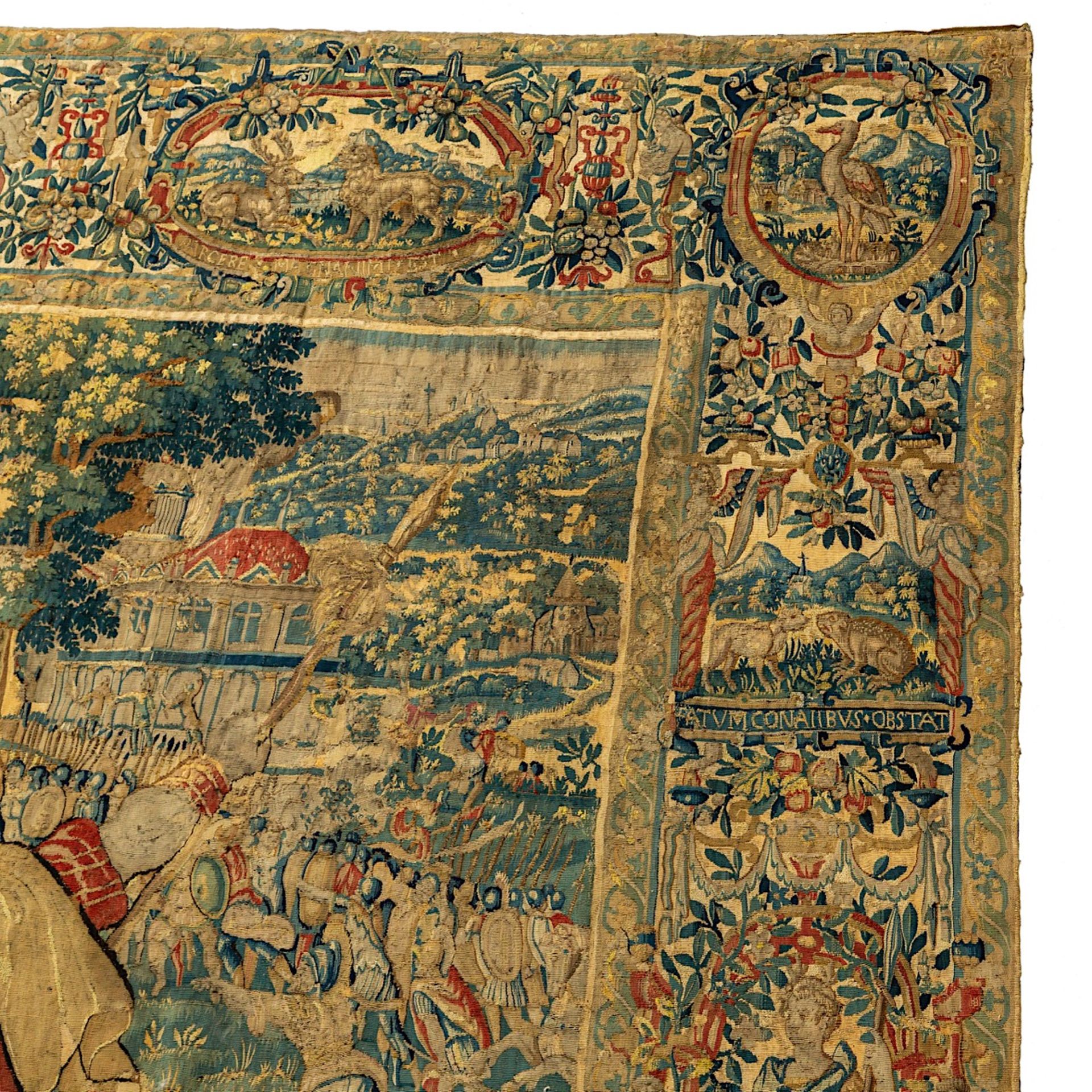 A 16thC Brussels wall tapestry depicting a battle scene, ca 1575-1585, 186 x 306 cm - Image 7 of 11