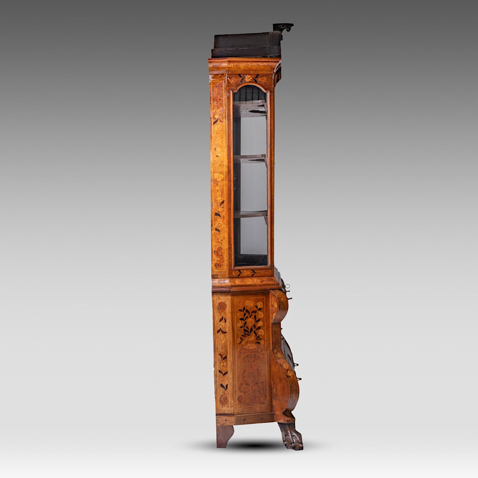 A Dutch Neoclassical marquetry display cabinet, 18thC, H 220 - W 145 - D 43 cm - Image 4 of 11