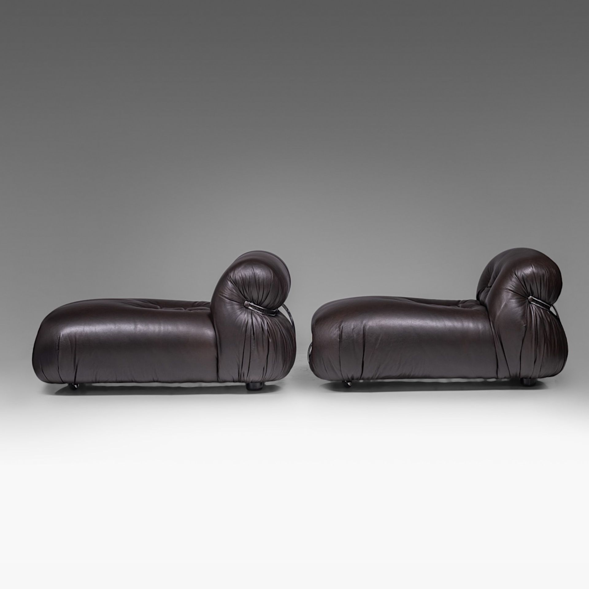 Two Soriana chaise-longues in brown leather and chrome by Afra & Tobia Scarpa for Cassina - Image 5 of 8