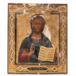 A Russian icon of Christ Pantocrator, 18th/19thC, 27 x 31,5 cm