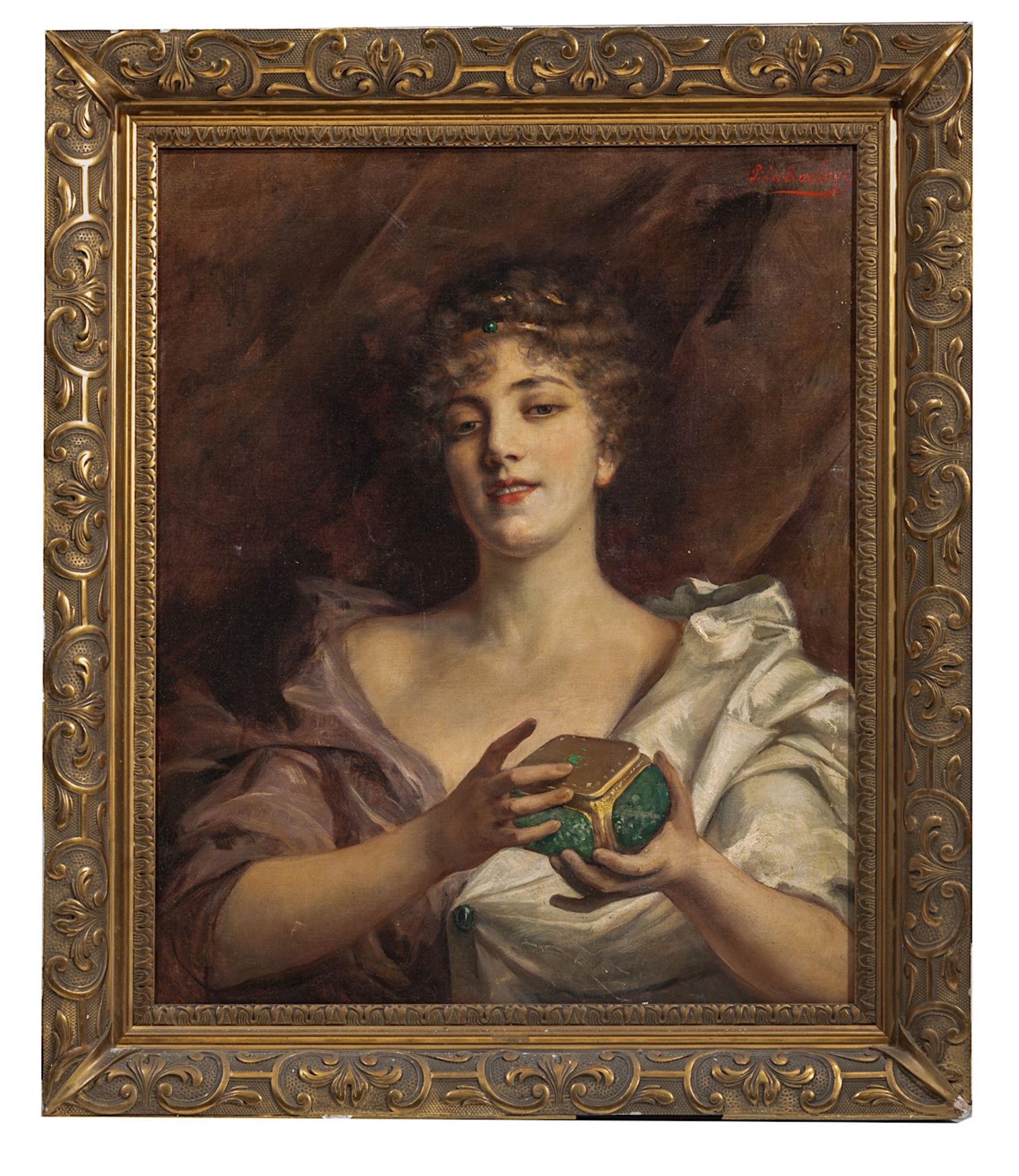 Paul Laboulaye (1856-1913), 'La Boite de Pandore, oil on canvas 66 x 55 cm. (25.9 x 21.6 in.), Frame - Image 2 of 7