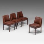 A set of four Jules Wabbes (1919-1974) chairs in brown leather and lacquered metal, H 79 cm