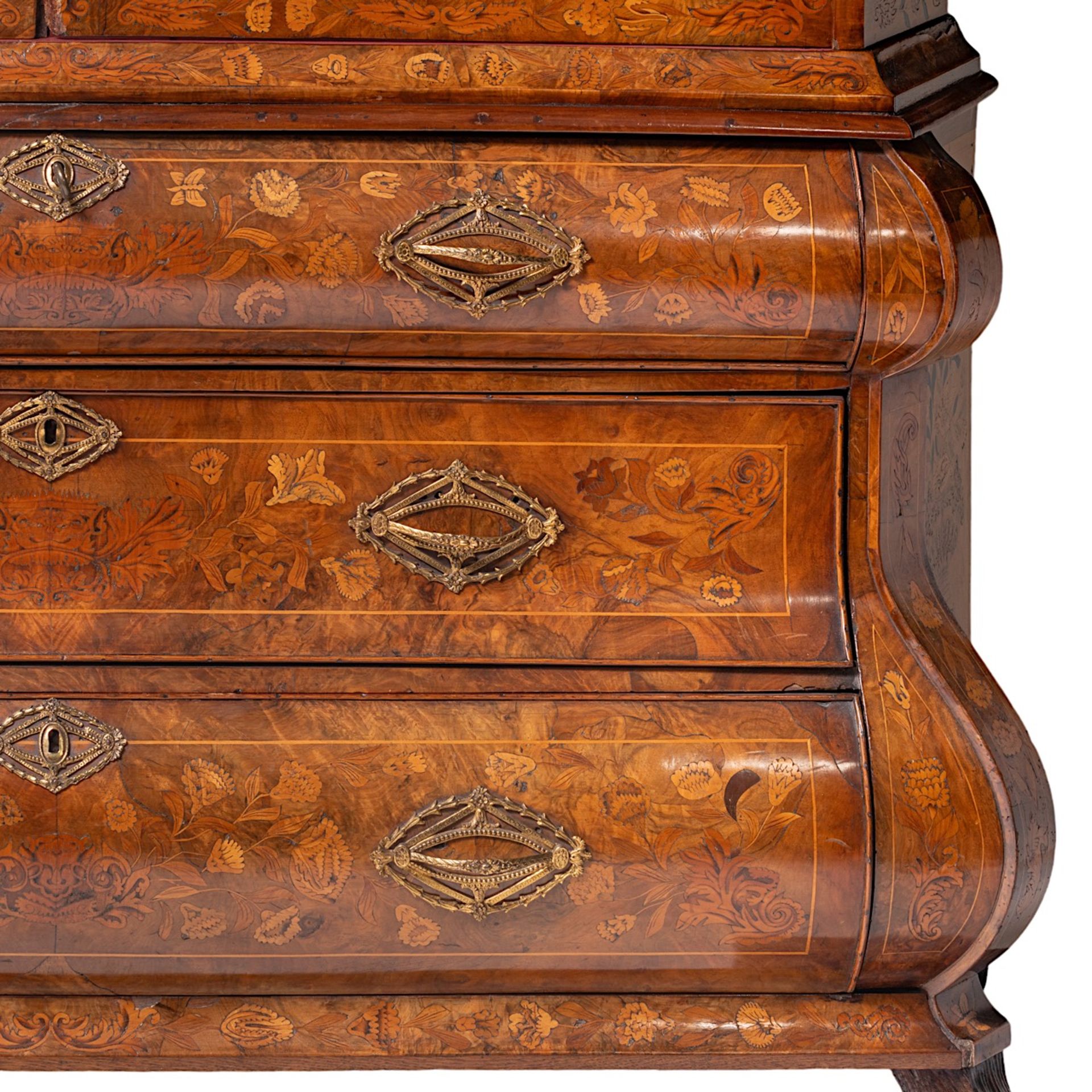 A Dutch Neoclassical marquetry display cabinet, 18thC, H 220 - W 145 - D 43 cm - Image 8 of 11