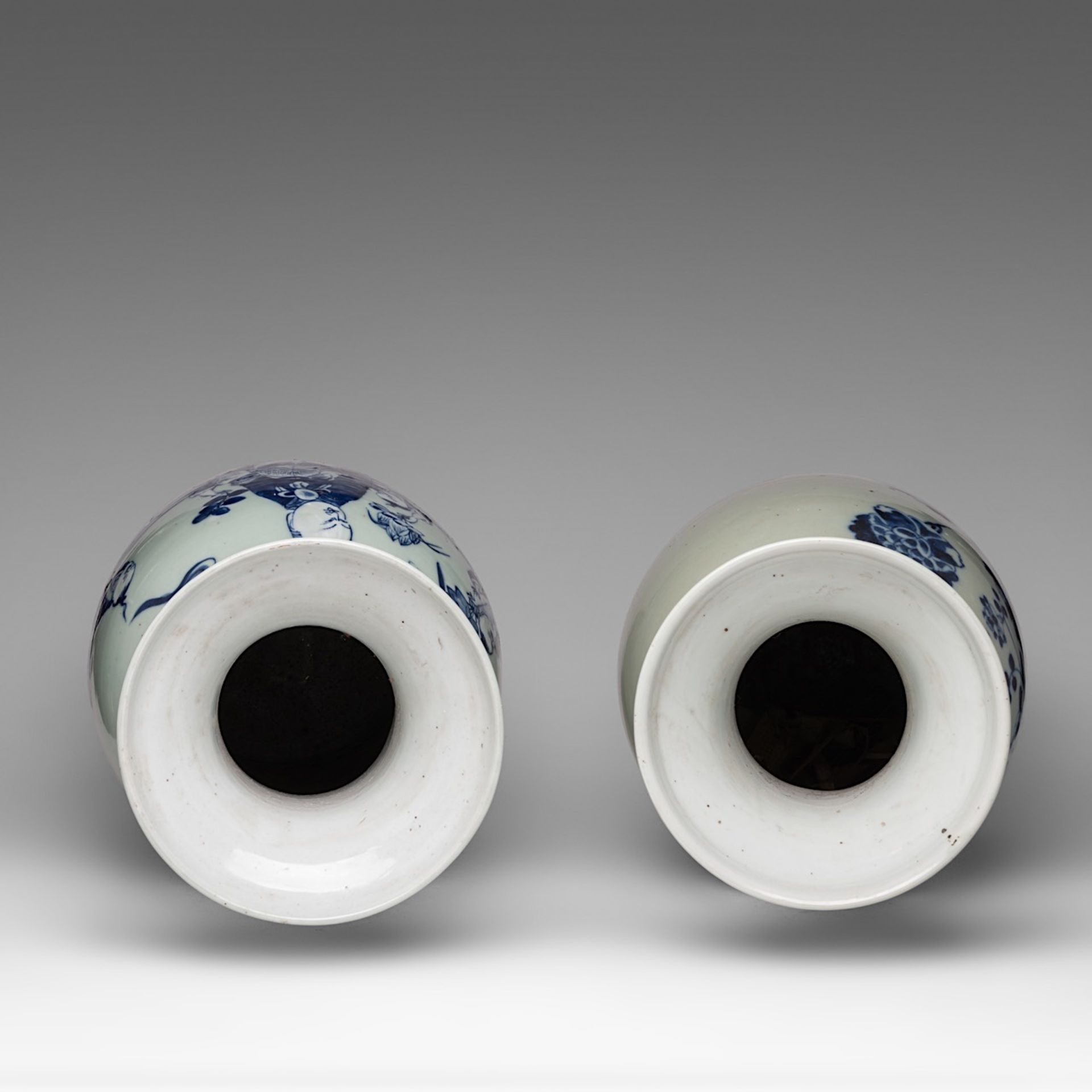 Four Chinese blue and white on celadon ground vases, including one decorated with figures, 19thC, H - Image 6 of 13