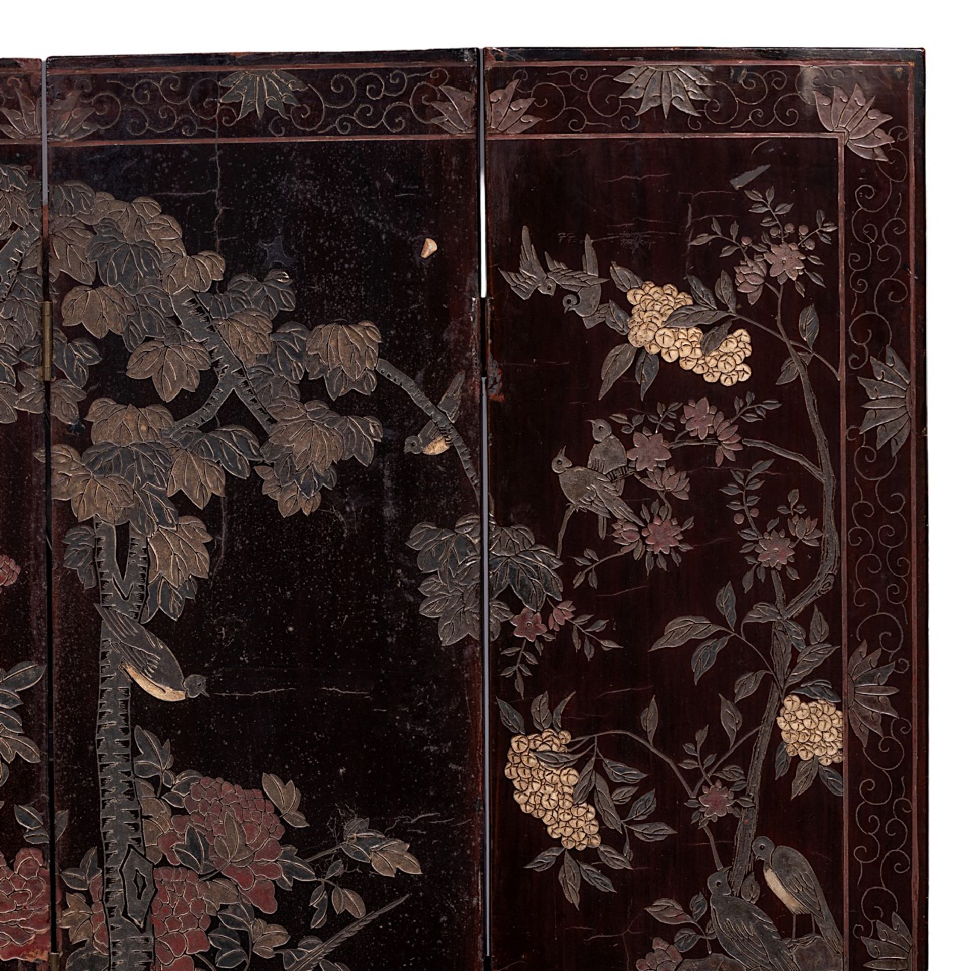 A Chinese coromandel lacquered four-panel chamber screen, late 18thC/19thC, H 162 - W 35,5 (each pan - Image 3 of 10