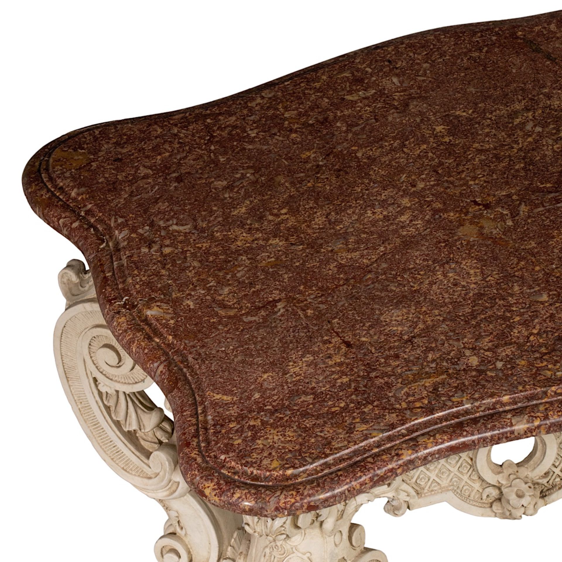 An imposing Louis XIV-style 'console de milieu' with a brocatelle marble, 19thC, H 81,5 - W 147 - D - Image 9 of 11