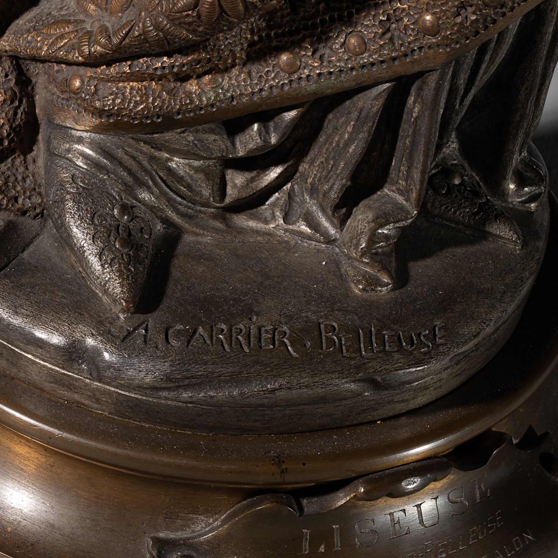 Carrier Belleuse Albert-Ernest (1824-1887), 'Liseuse', bronze and ivory, H 60 cm (+) - Image 8 of 9