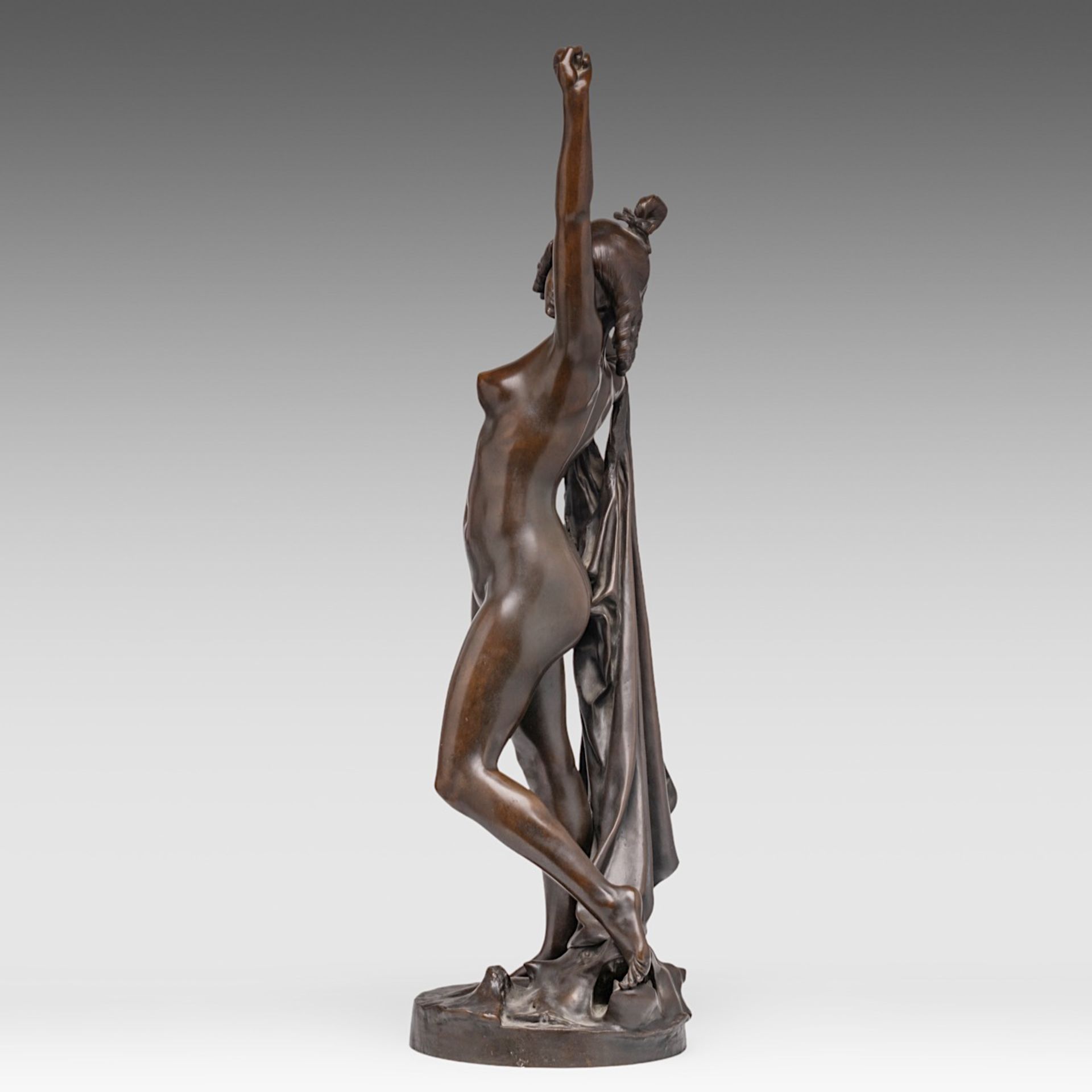 Victorien Antoine Bastet (1853-1905), Awakening, patinated bronze, H 74,5 cm - Image 3 of 7