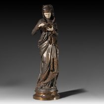 Carrier Belleuse Albert-Ernest (1824-1887), 'Liseuse', bronze and ivory, H 60 cm (+)