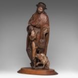 An oak scultpure of Saint Rochus, 16thC, Southern Netherlands, H 57,5 cm