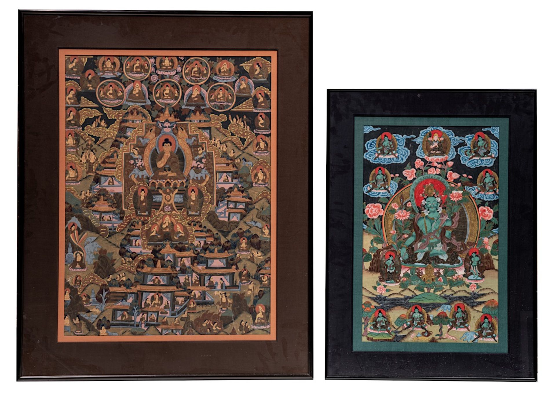 Two Nepalese thangkas, including one depicting Green Tara, late 19thC/20thC, largest x cm - Image 2 of 5