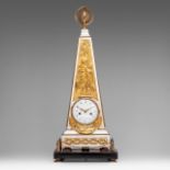 A Louis XVI obelisk-shaped mantle clock, ormolu bronze and Carrara marble on a black marble foot, th