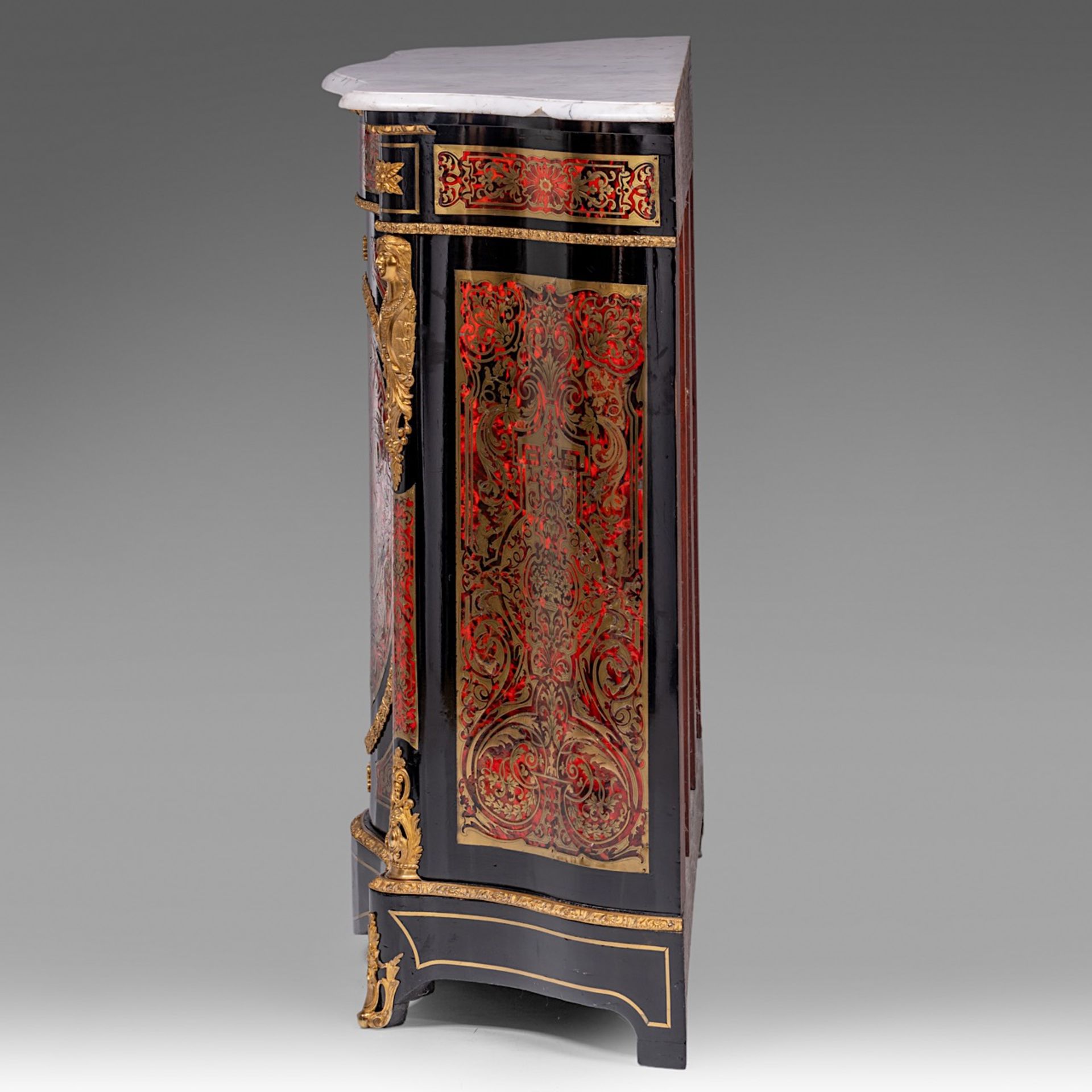 A Napoleon III Boulle work cabinet, with gilt bronze mounts and Carrara marble, H 106 - W 119 - D 43 - Bild 4 aus 12