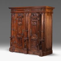 A fine German Renaissance walnut Schrank, dated 1565, H 186 - W 185 - D 66 cm