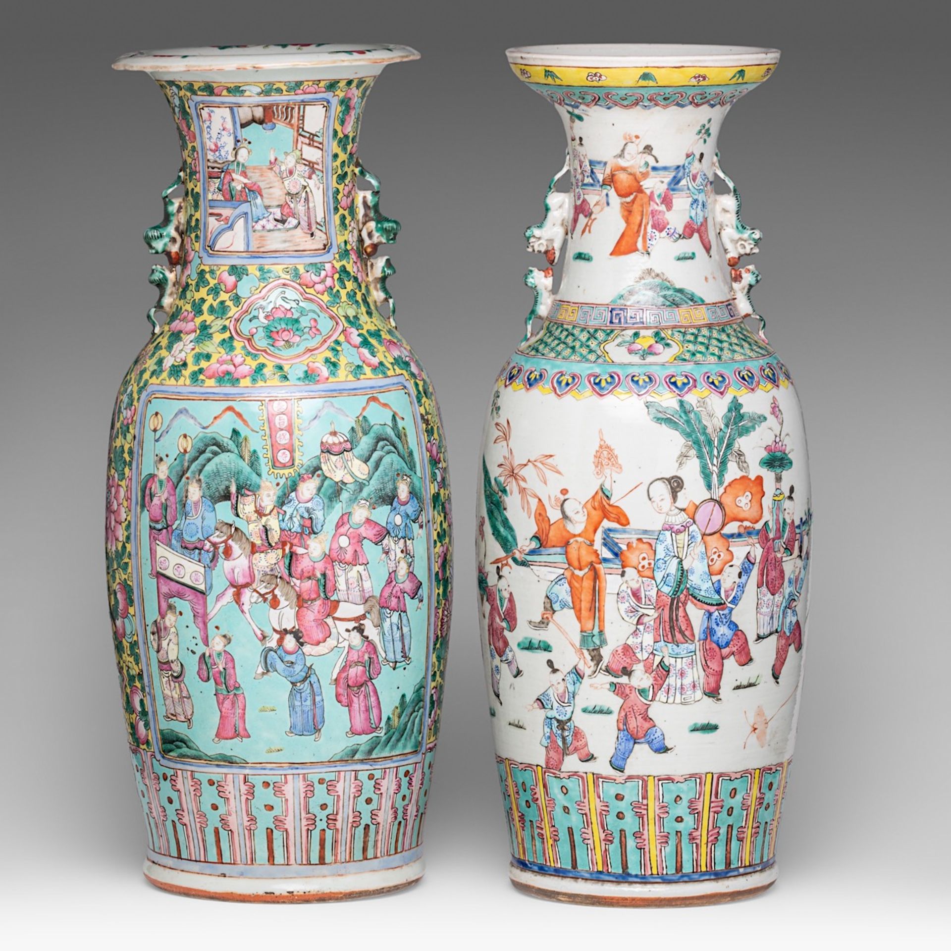 Two Chinese famille rose 'Figural' vases, late 19thC, H 61,5 cm