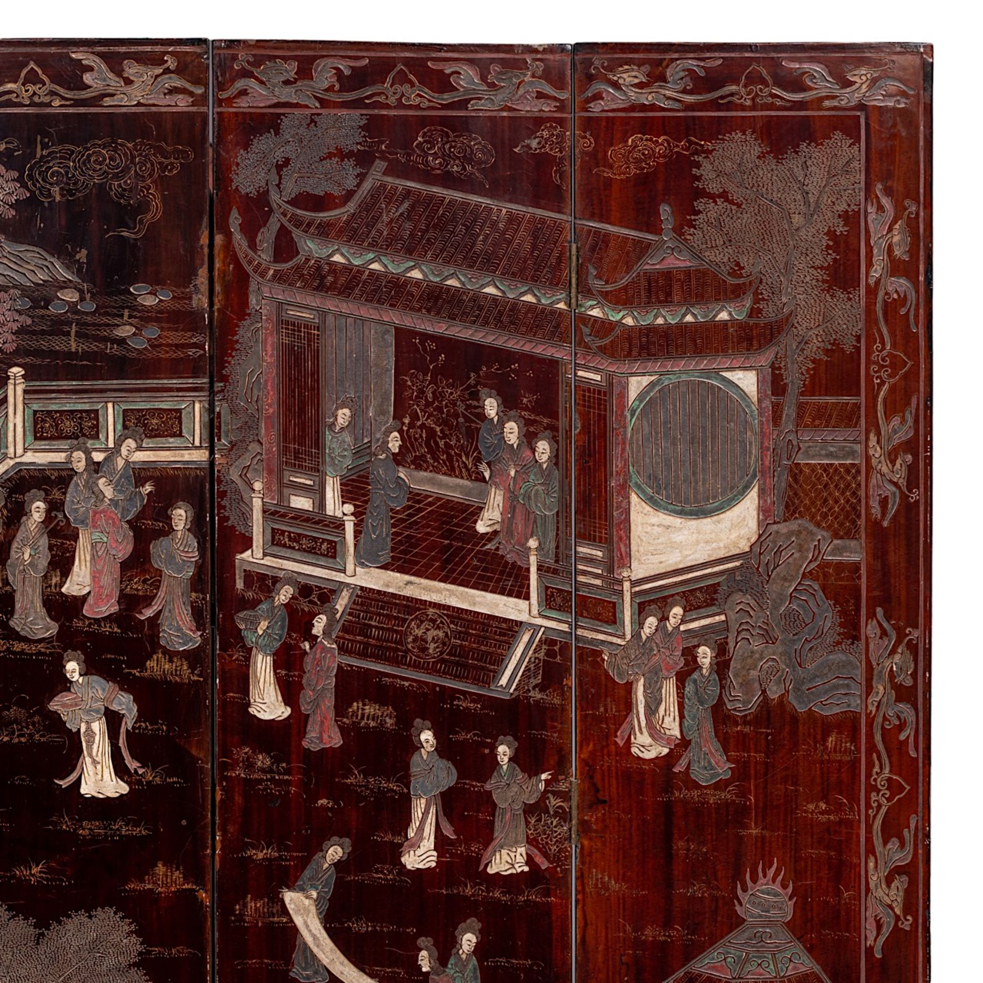 A Chinese coromandel lacquered four-panel chamber screen, late 18thC/19thC, H 162 - W 35,5 (each pan - Image 7 of 10