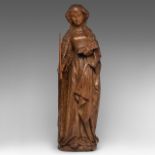 An oak sculpture of a female saint (Catherine of Alexandria), 16thC, H 87 cm