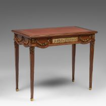 A Louis XVI style desk, walnut with gilt bronze mounts, H 80 - W 97 - D 55 cm