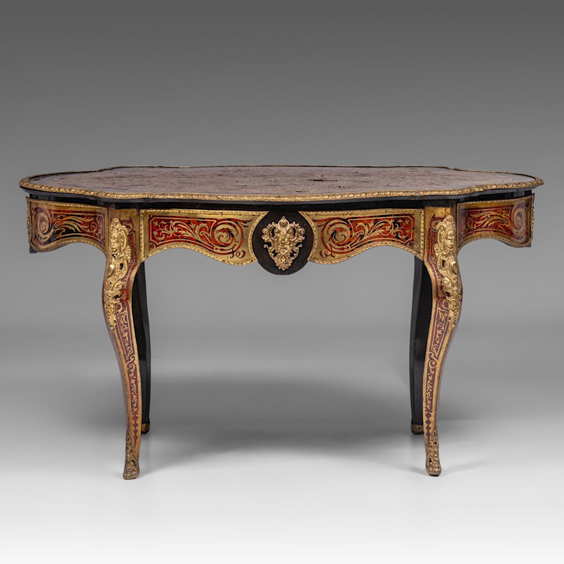 A Napoleon III Boulle work centre table with gilt bronze mounts, late 19thC, H 79 - W 146 - D 90 cm - Image 4 of 12